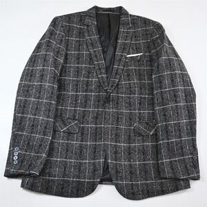 NEW Proper Pair 40R Gray Windowpane Tweed Mens Blazer Suit Jacket Sport Coat